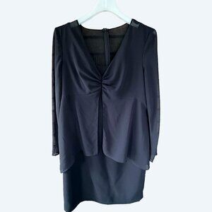 Evan-Picone Black Cocktail Dress Size 16 Long Sleeve Vintage Twisted Front